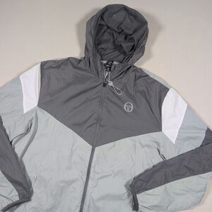 Sergio Tacchini Track Jacket Mens XL Gray Full Zip Windbreaker Athletic Logo